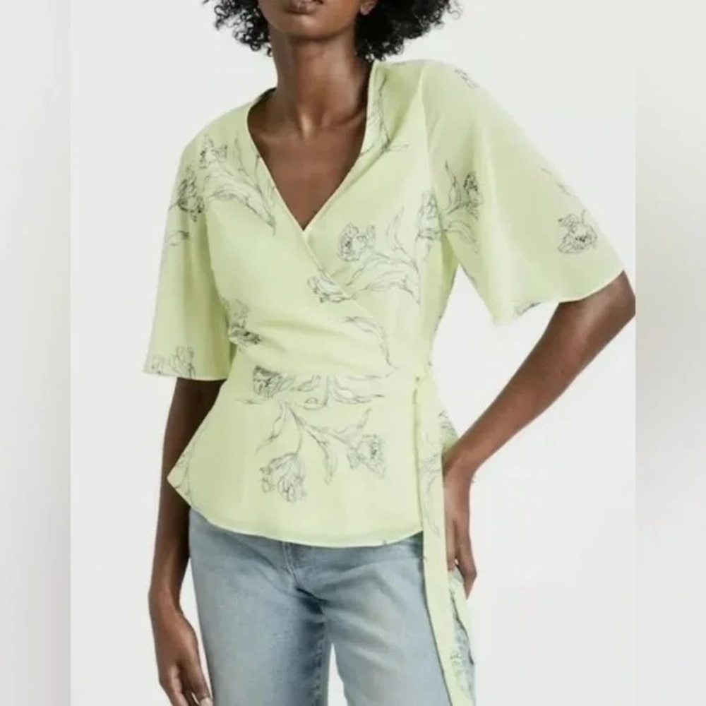 Banana Republic | Wrap Blouse Lemon-lime Floral Size Small